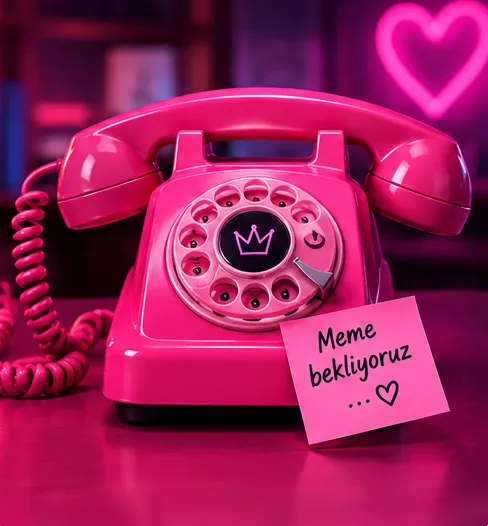 Pembe çevirmeli telefon ve not kağıdı